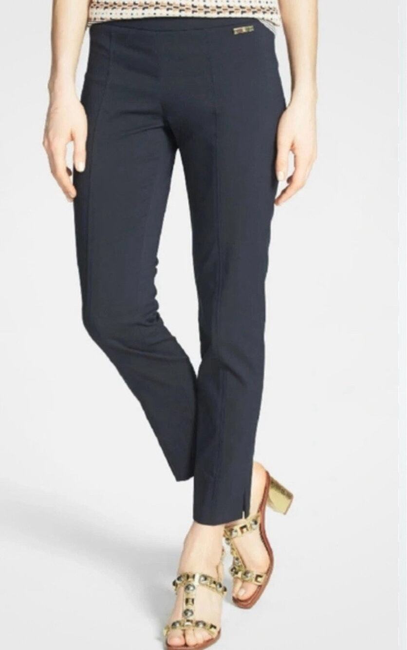 Tory Burch Sz 6 Skinny Callie Navy Blue Pockets Front Seam Ankle Crop Pants